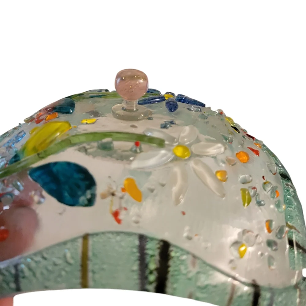 Hand Crafted Fused Glass Trinket Box Floral Multicolored